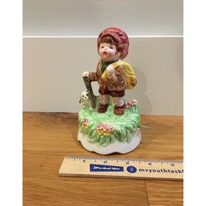 Vintage Brinn's hand-painted ceramic Boy and Dog Musical figurine